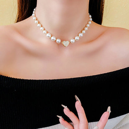 Elegant Pearl Heart Choker Necklace